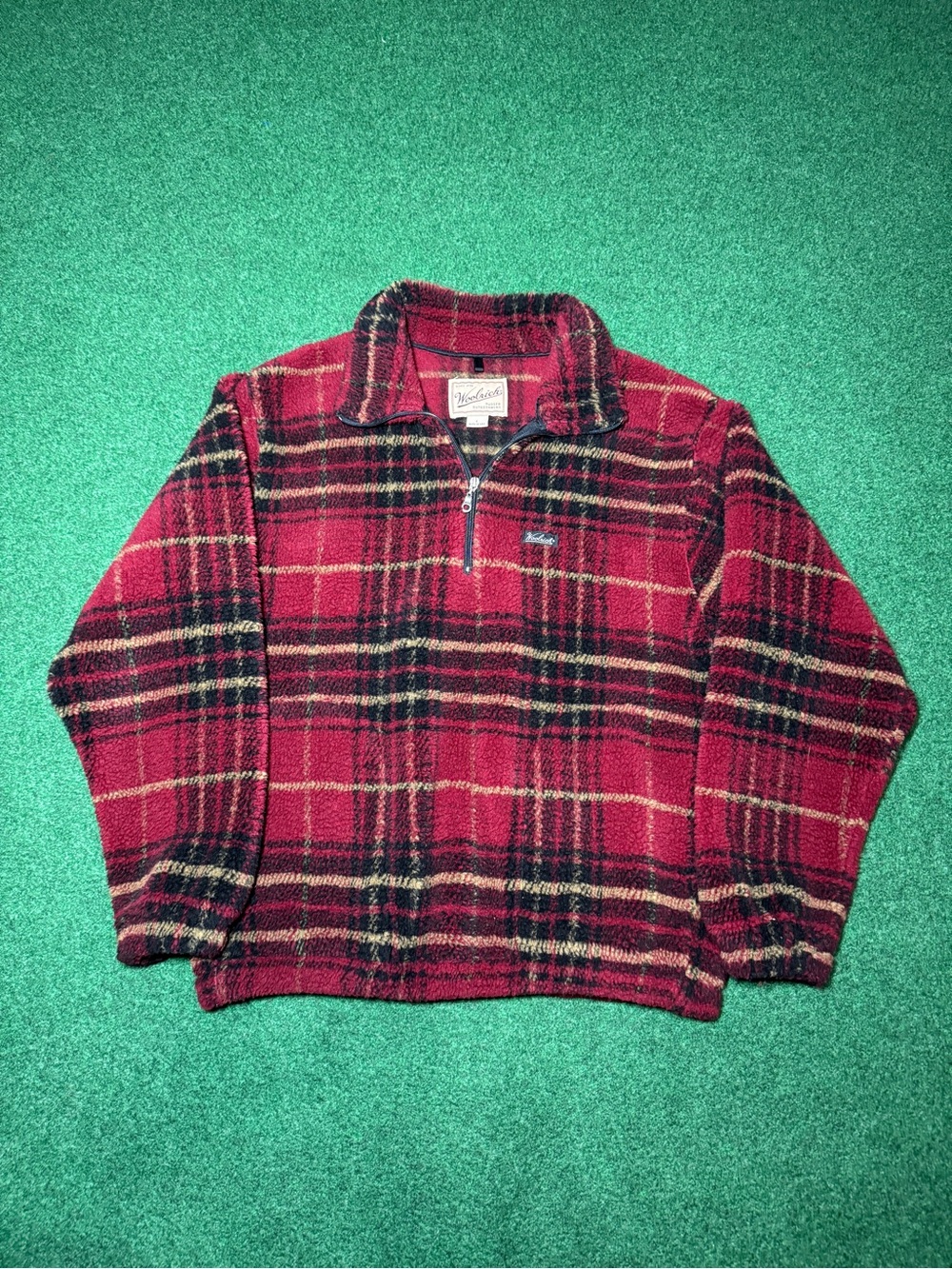 Woolrich Sherpa Fleece Plaid Zendura Pile L 1/4 Zip Vintage Jacket Swift Rare
